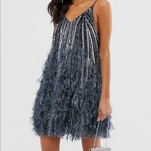 ASOS Sequin cami mini dress with faux feather hem